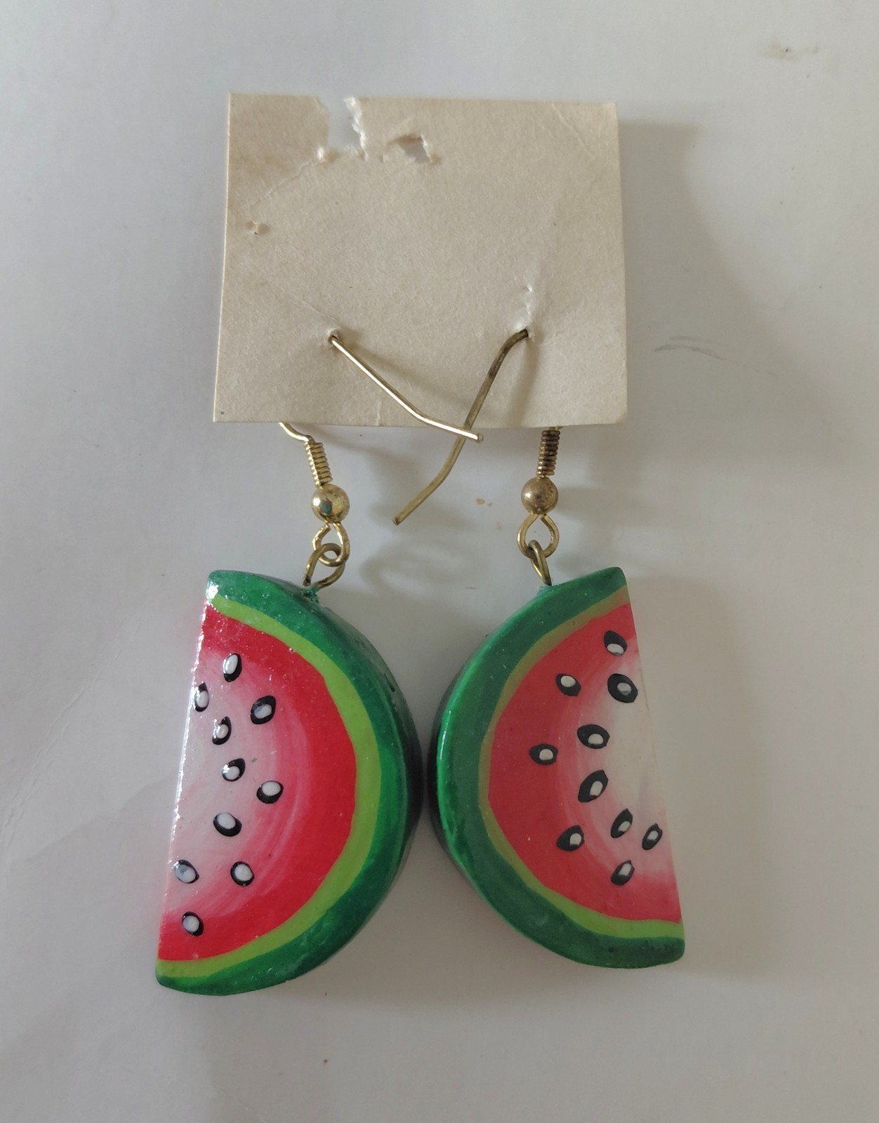Hand Painted Wood Watermellon Earrings Safari Vintage 1980s