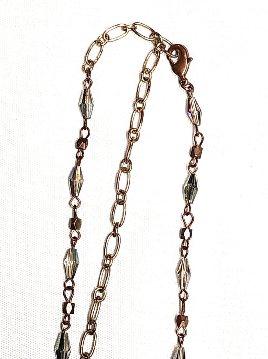 Vintage Sweet Lola Brass Blue Green Beaded Geode Pendant Necklace 17″ Choker