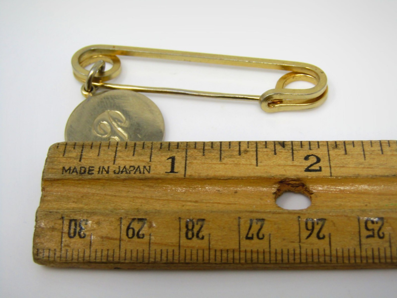 Vintage Letter P Initial Monogram Charm Gold Tone Safety Pin Brooch Collar Pin