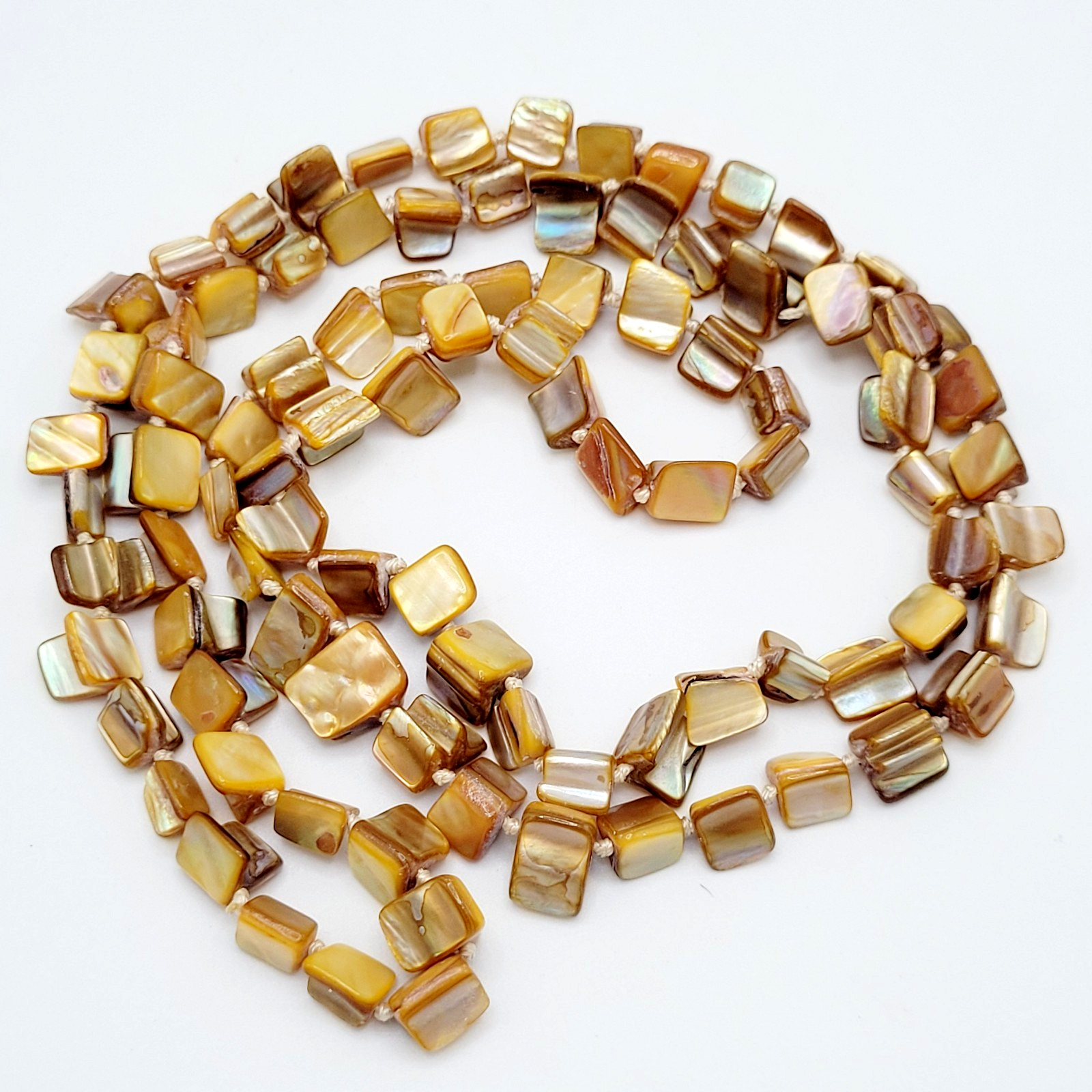 Warm Brown Beige Tone MOP Abalone Tri Tip Nugget NO CLASP Vintage Necklace 36 in