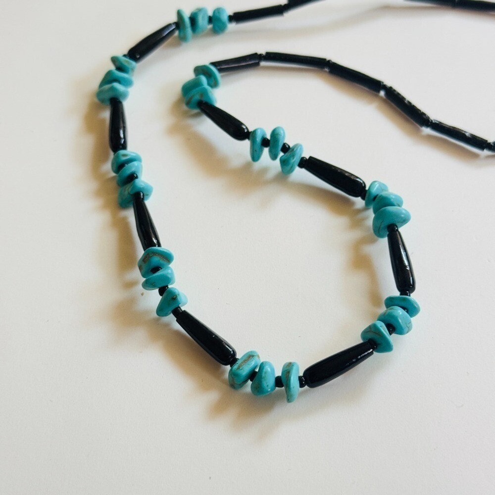 Black Coral VTG Necklace turquoise Beads Collar Natural Hawaii Souvenir 20″