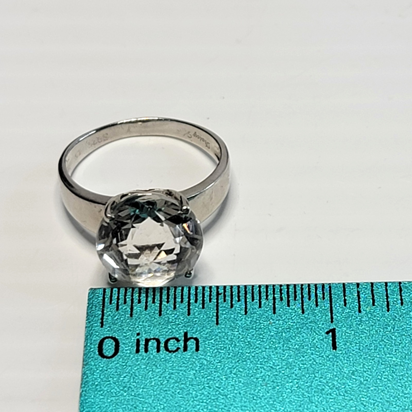 Natural Clear Quartz Ring 925 Sterling Silver 12mm Healing Crystal Size 7.75