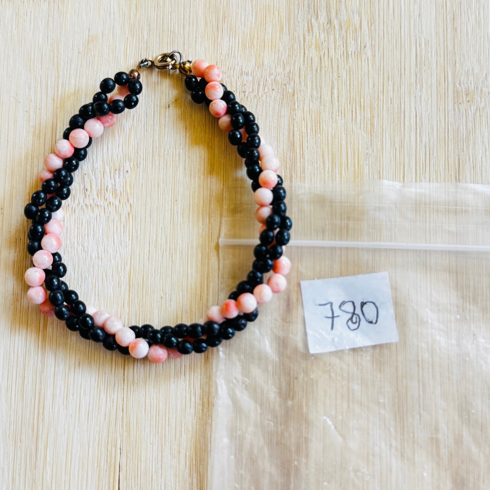 Black Pink Coral VTG Bracelet Natural Genuine Hawaiian Authentic Torsade 7.75″