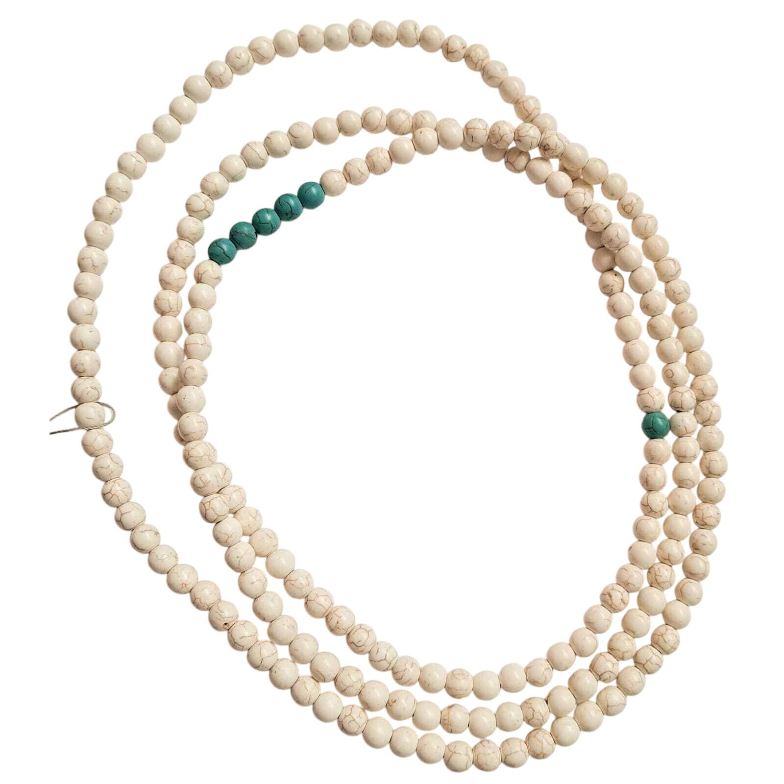 Vintage 62″ Howlite Turquoise Prayer Beads Necklace Mala Rosary Style Boho Layer