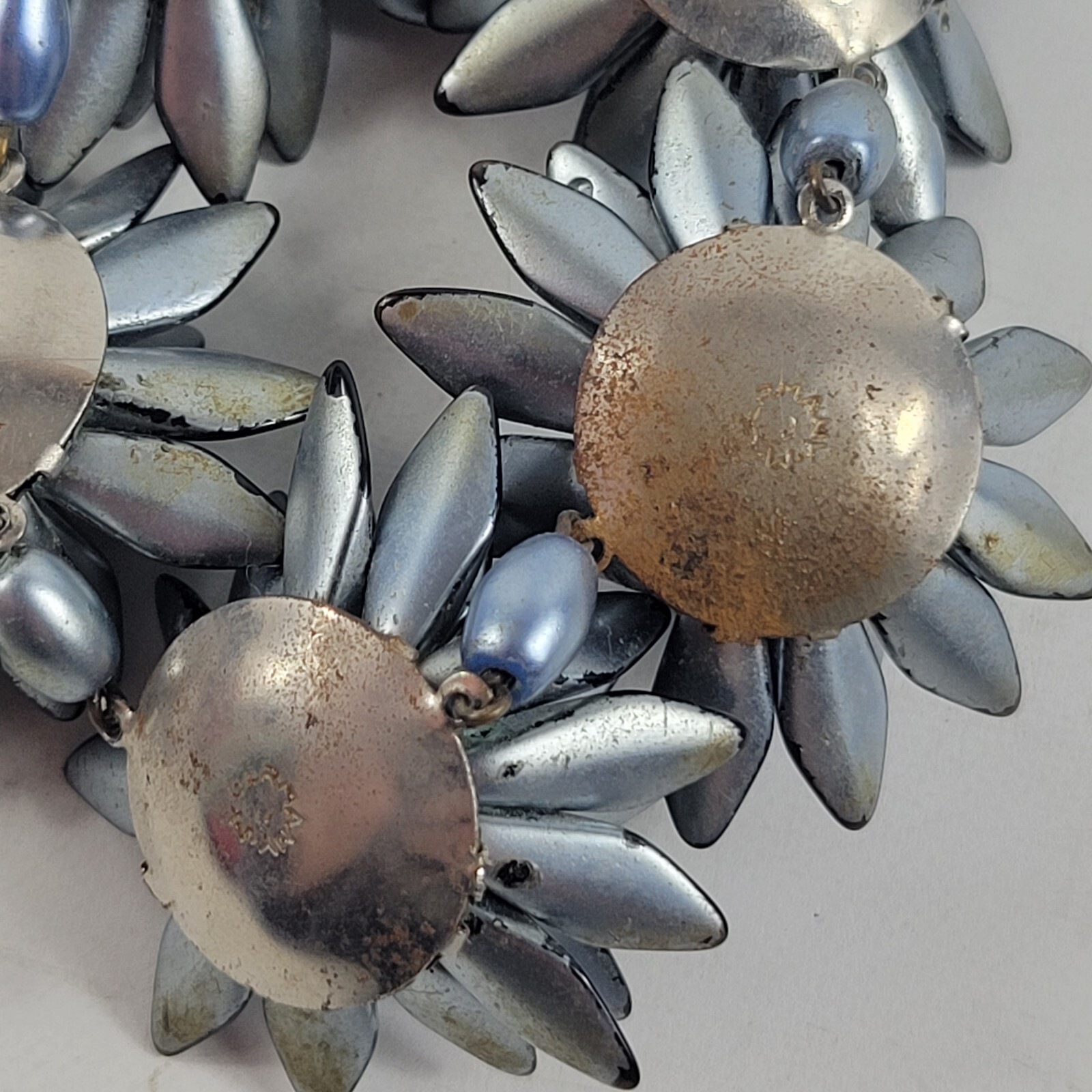 Vintage West Germany Silver Toned Floral Cluster and Faux Pearl Necklace