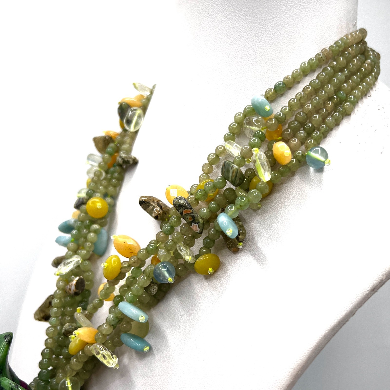 Green and Purple Beaded Flower Lariat Necklace – Mineral & Glass Bib Statement
