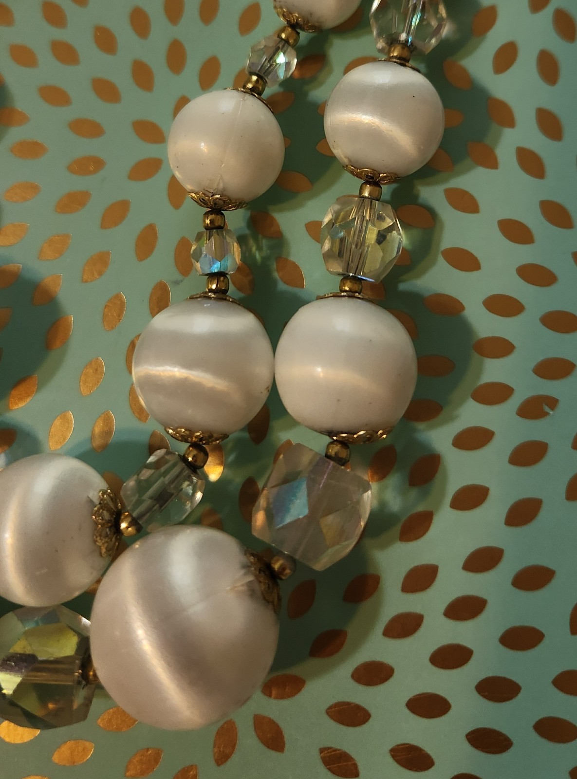 Vintage classic mid-century double-strand necklace acrylic and AB glass Japan