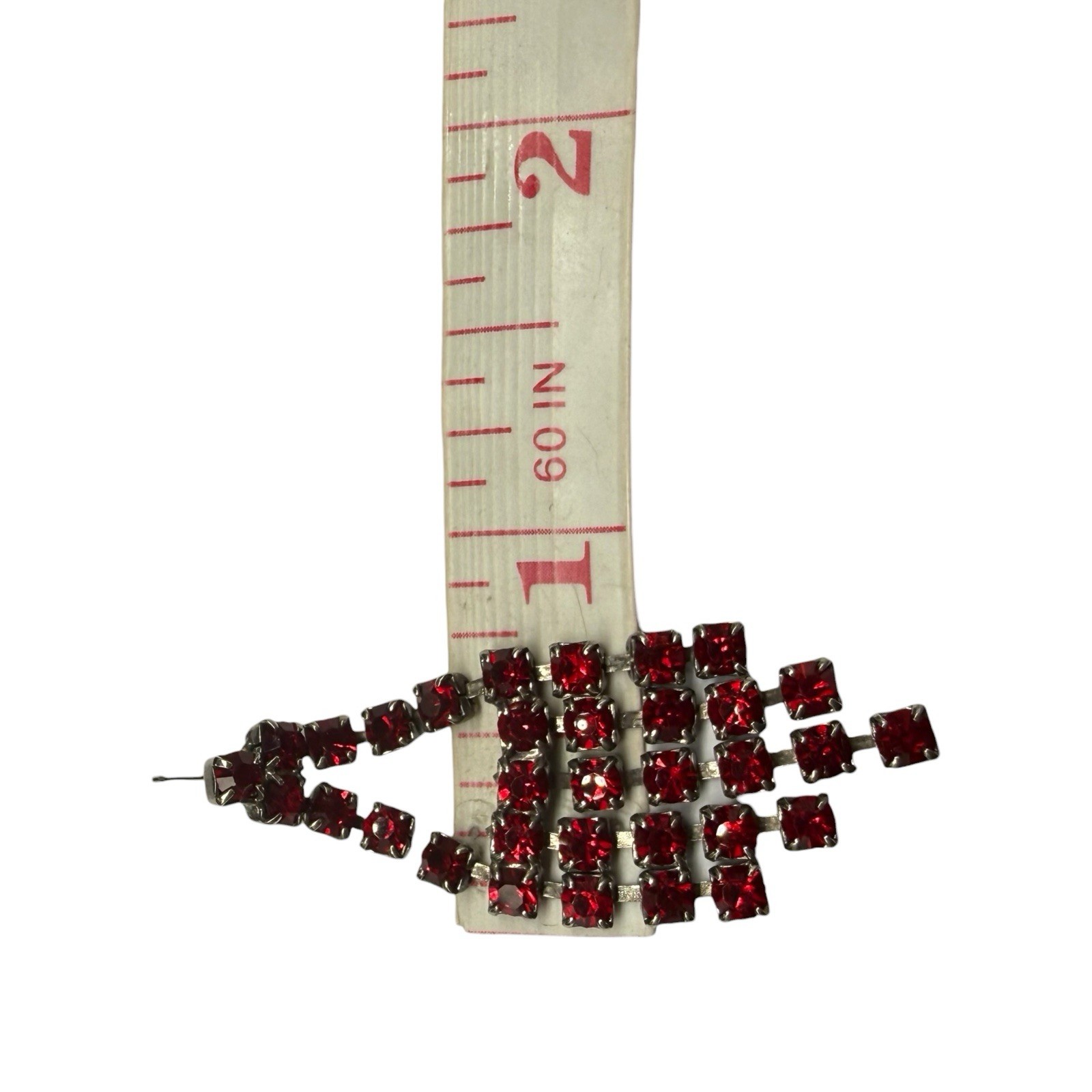 Vintage Chandelier Earrings Red Glass Rhinestones Art Deco MCM Glam Prom Pierced