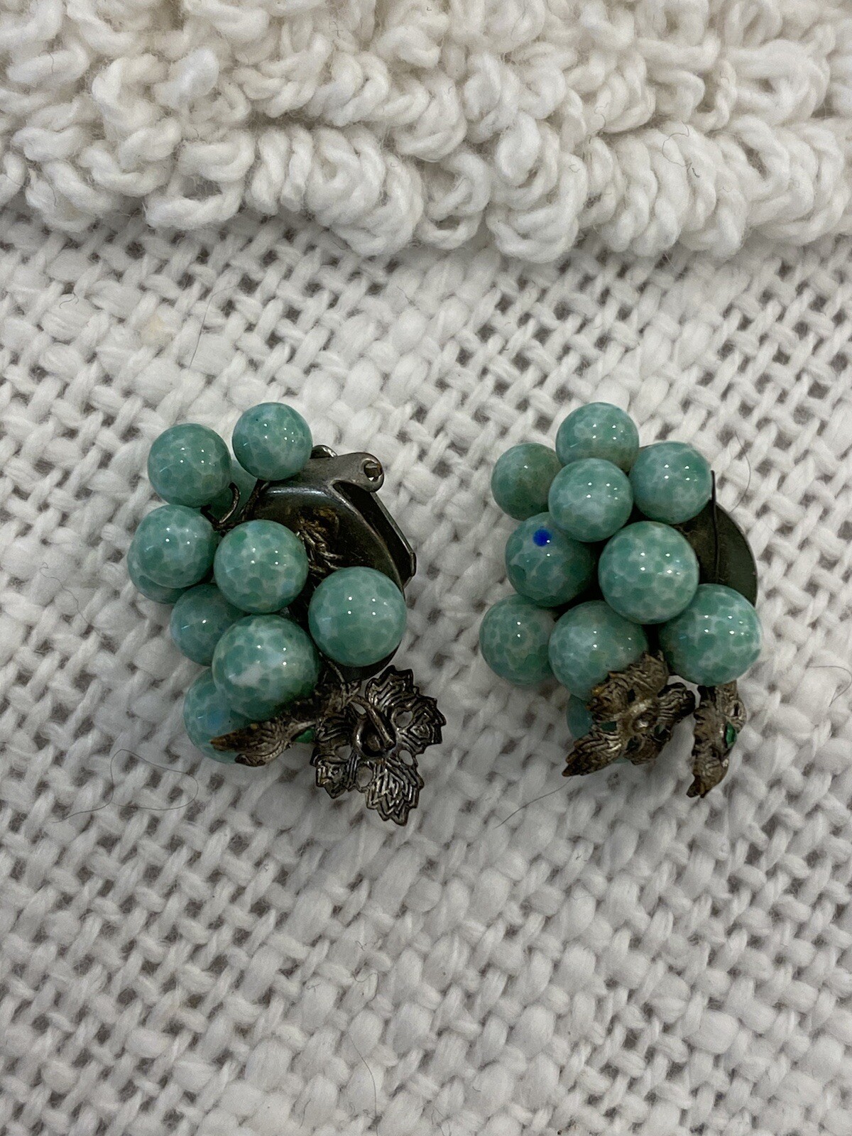 1930s Vintage Ges Gesch signed Earrings Turquoise Green Clip On West Germany VTG