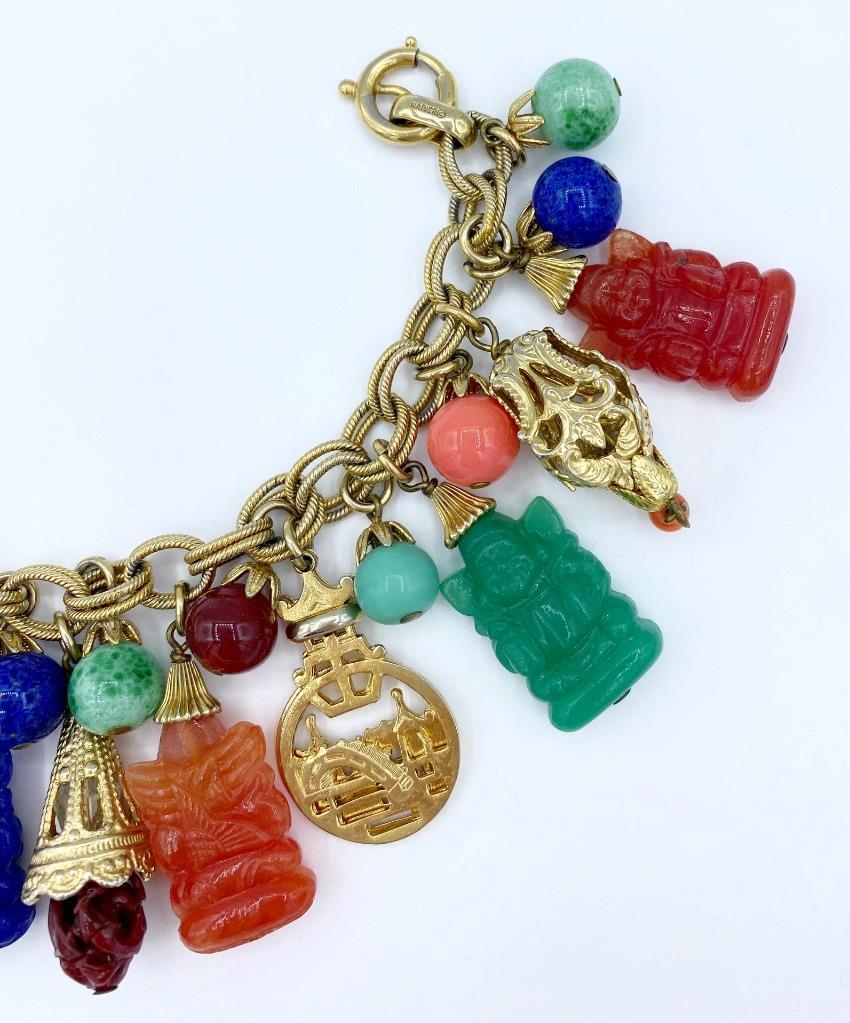 Wonderful Gold-Tone Napier Asian Buddha Theme Chunky Lush Charm Bracelet