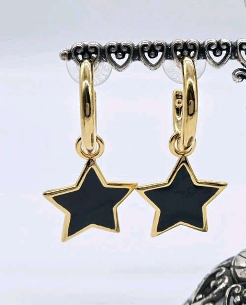 Monet Earrings STAR Charm Gold Tone Hoop 2 in Dangle Drop Vintage Pierced