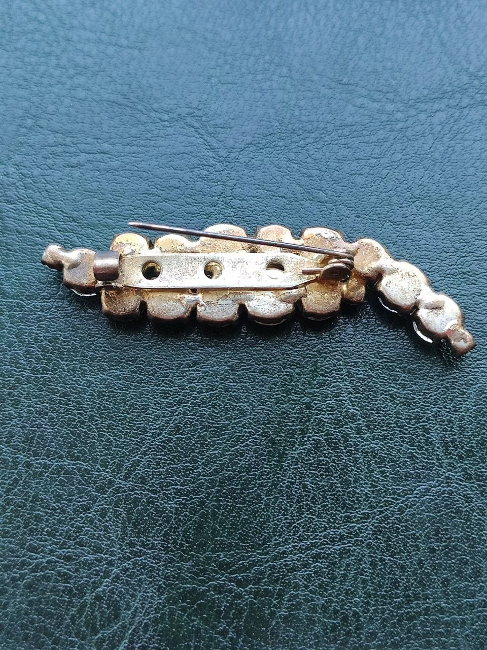Vintage USSR Soviet Brooch Pin Clear Rhinestone Crystal Gold Tone Branch 1970s