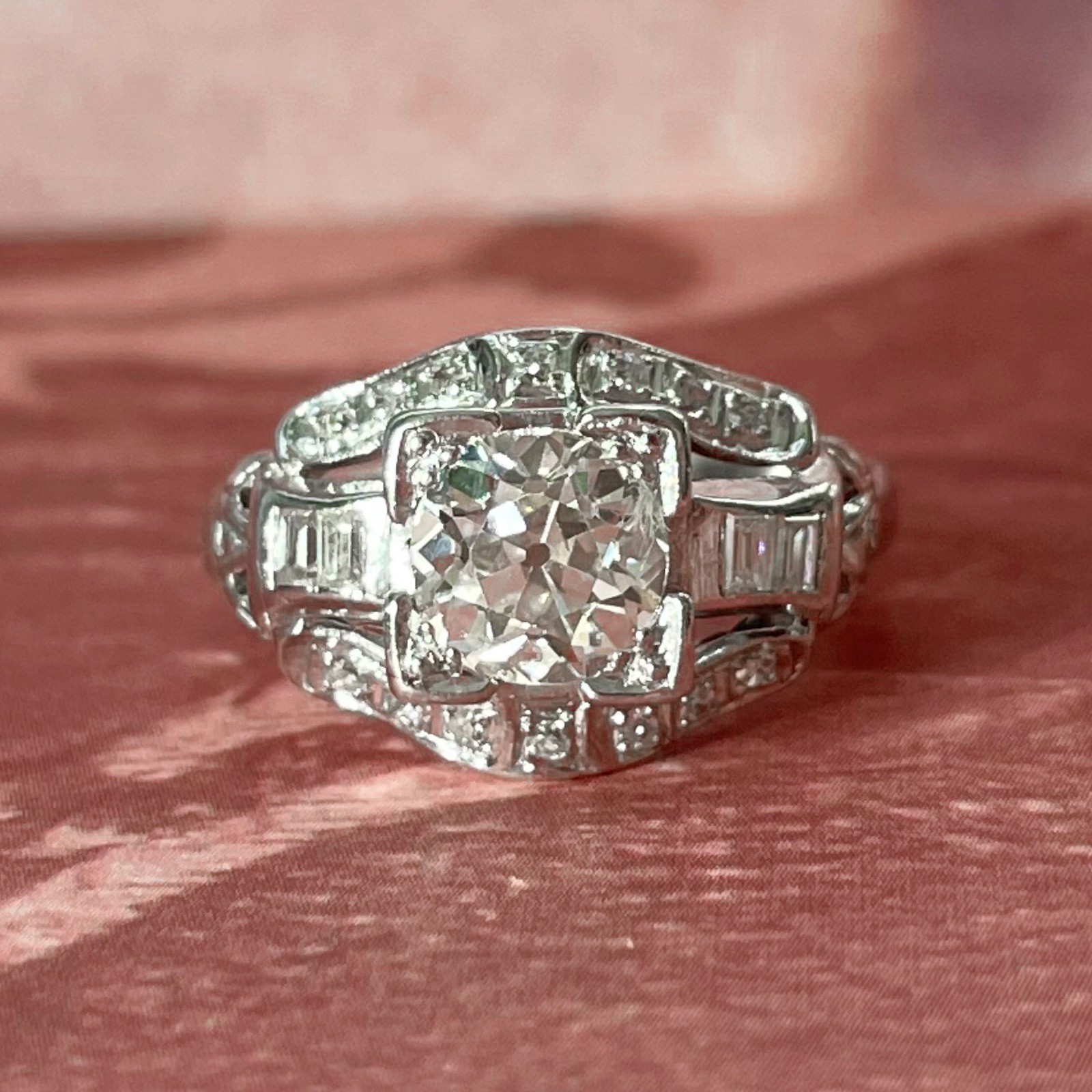 Art Deco Platinum 1.20 Carat Old European Cut Diamond Ring
