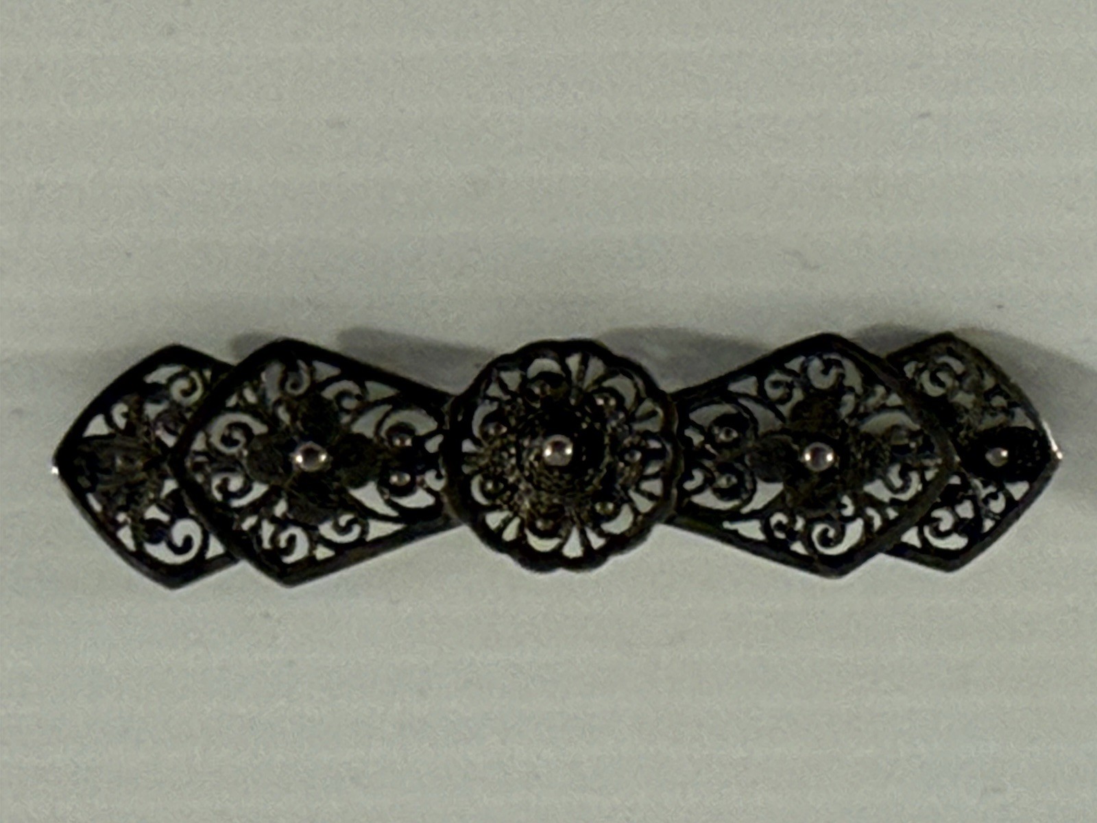 Vintage 835 Silver Filigree Bar Brooch Floral Scrollwork c1930s 3.2gms
