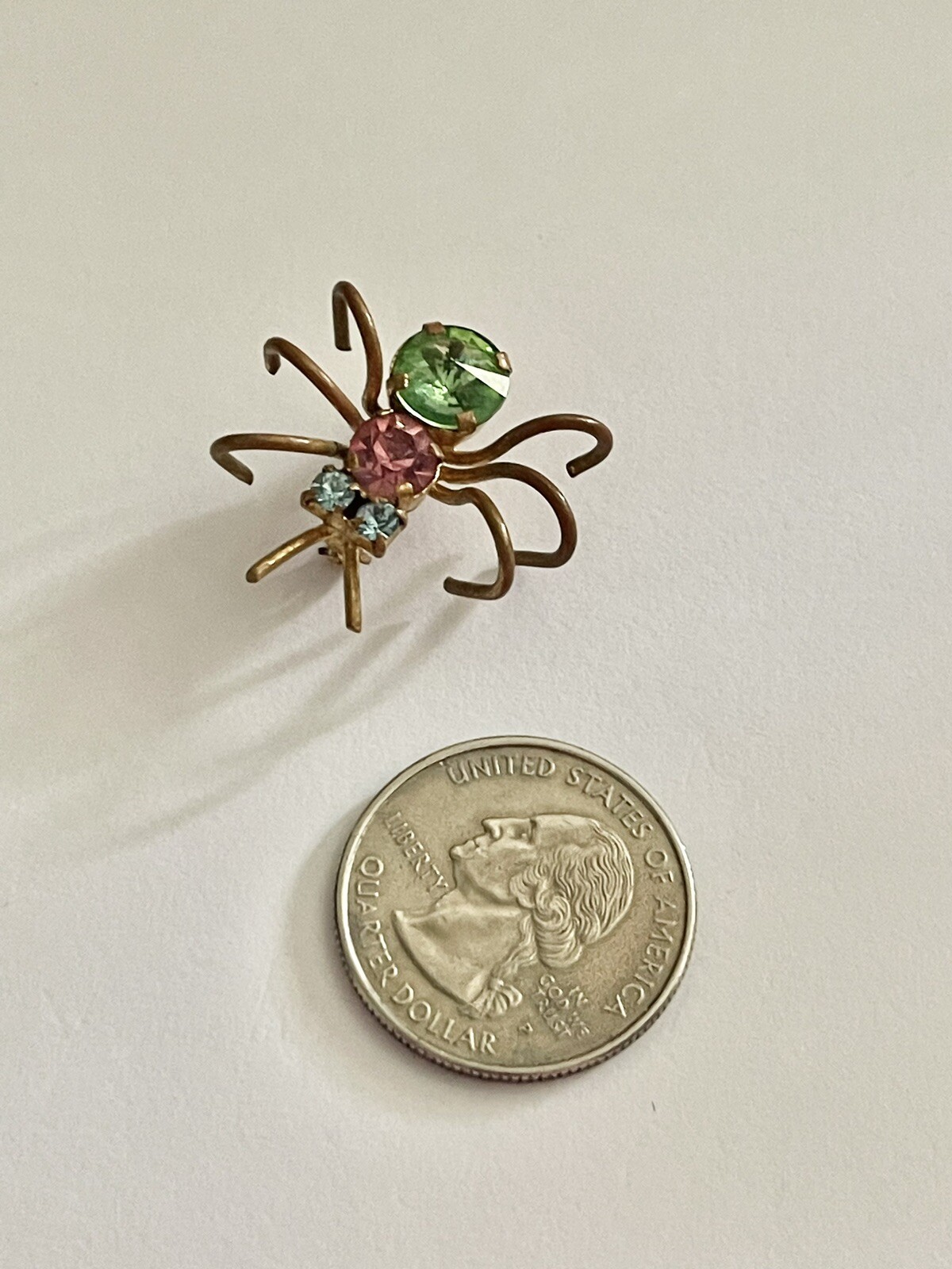 Antique Austrian Pastel Crystal Art Glass Spider Bug 6 Legs Goldstone Brooch