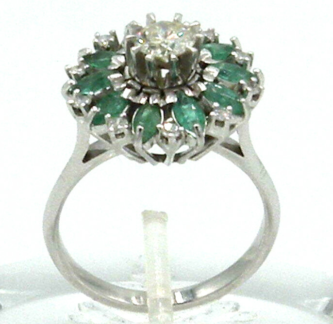Stunning Cluster in Platinum with Diamonds and Emeralds Ring