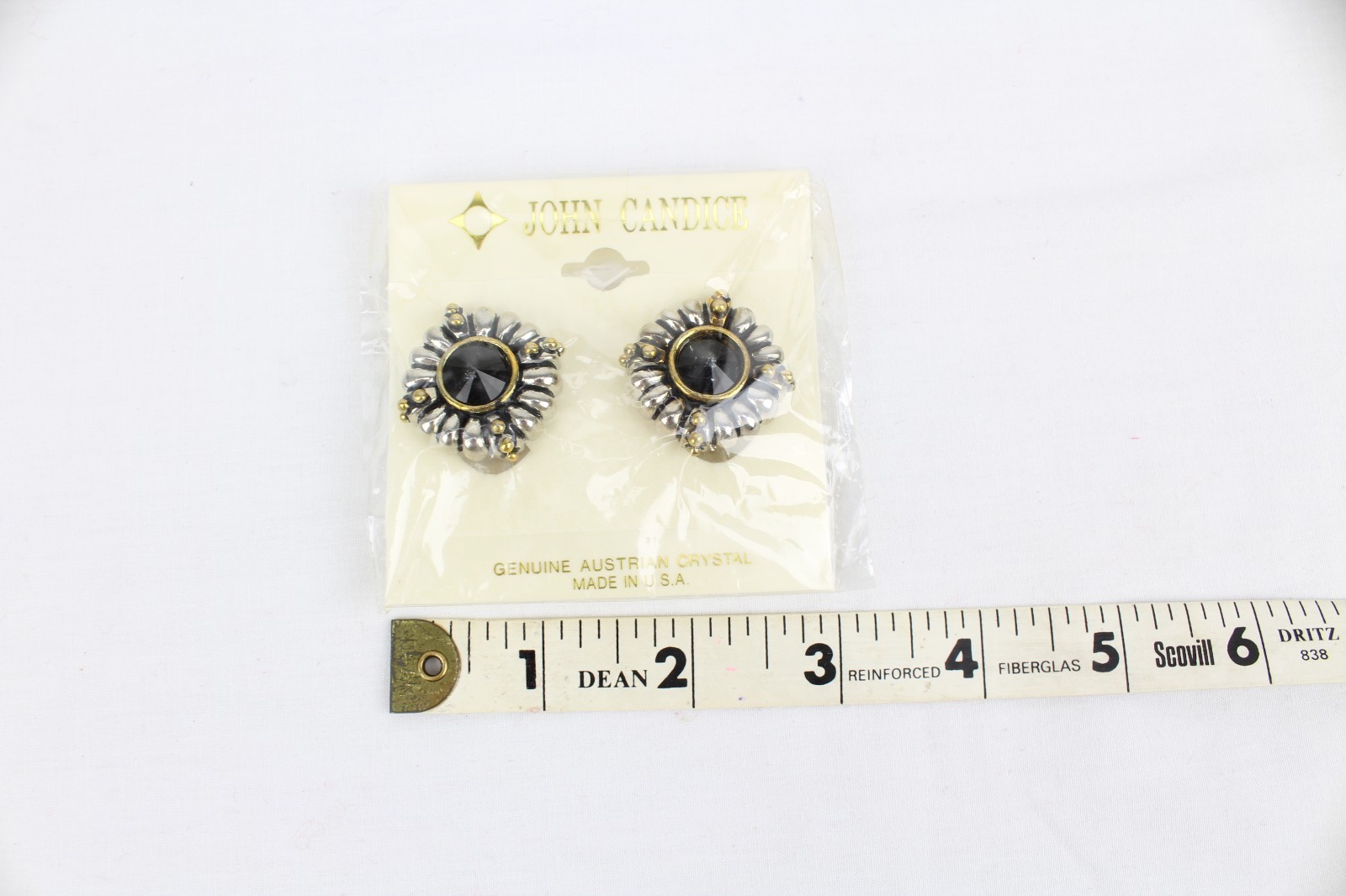 John Candice Genuine Austrian Crystal Clip On Earrings Vintage Made in USA Heavy