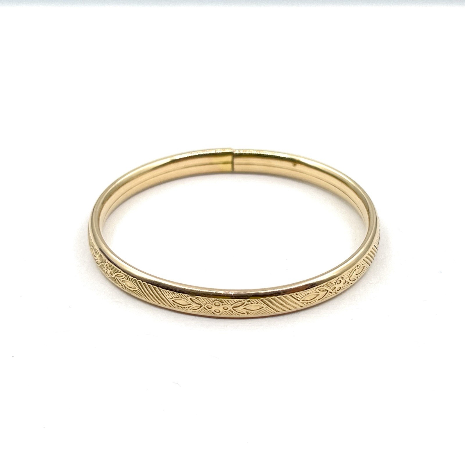 14/20 Gold-Filled Engraved Floral Pattern Vtg 5mm Bangle 5-1/4″ Baby Bracelet