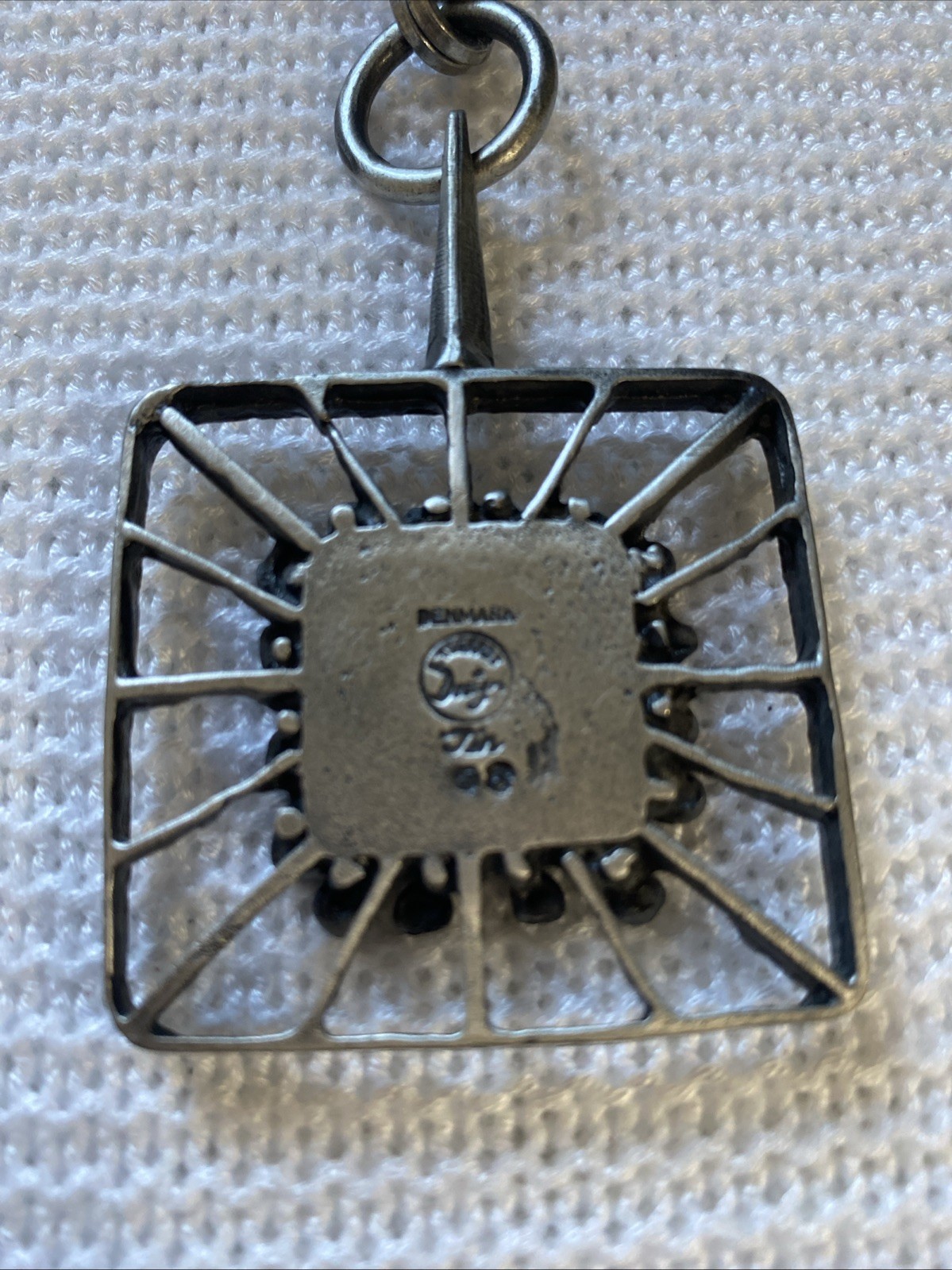 LYSGARGS DESIGN Mid-Century Modernist Pewter & Aqua Ceramic Pendant Necklace #56