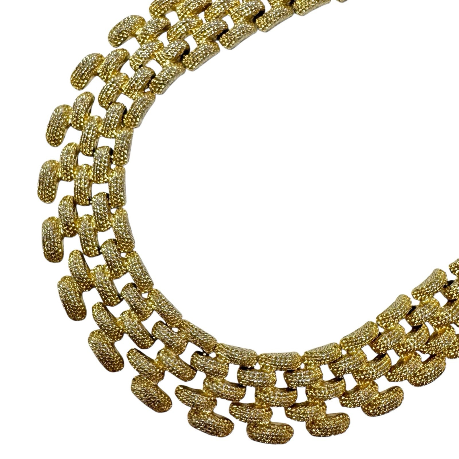 Vtg Gold Tone Collar Necklace Frosted Finish Textured Rectangular Brick Links