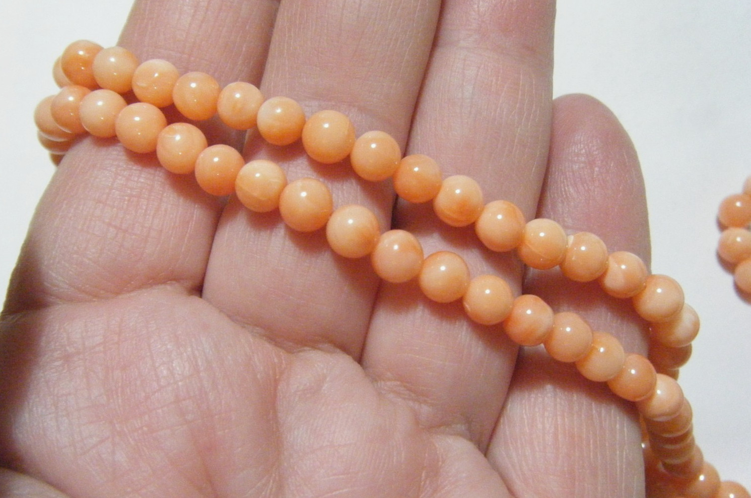 19″ Vintage 5mm Beads Genuine Coral Necklace with 14k Yellow Gold Clasp