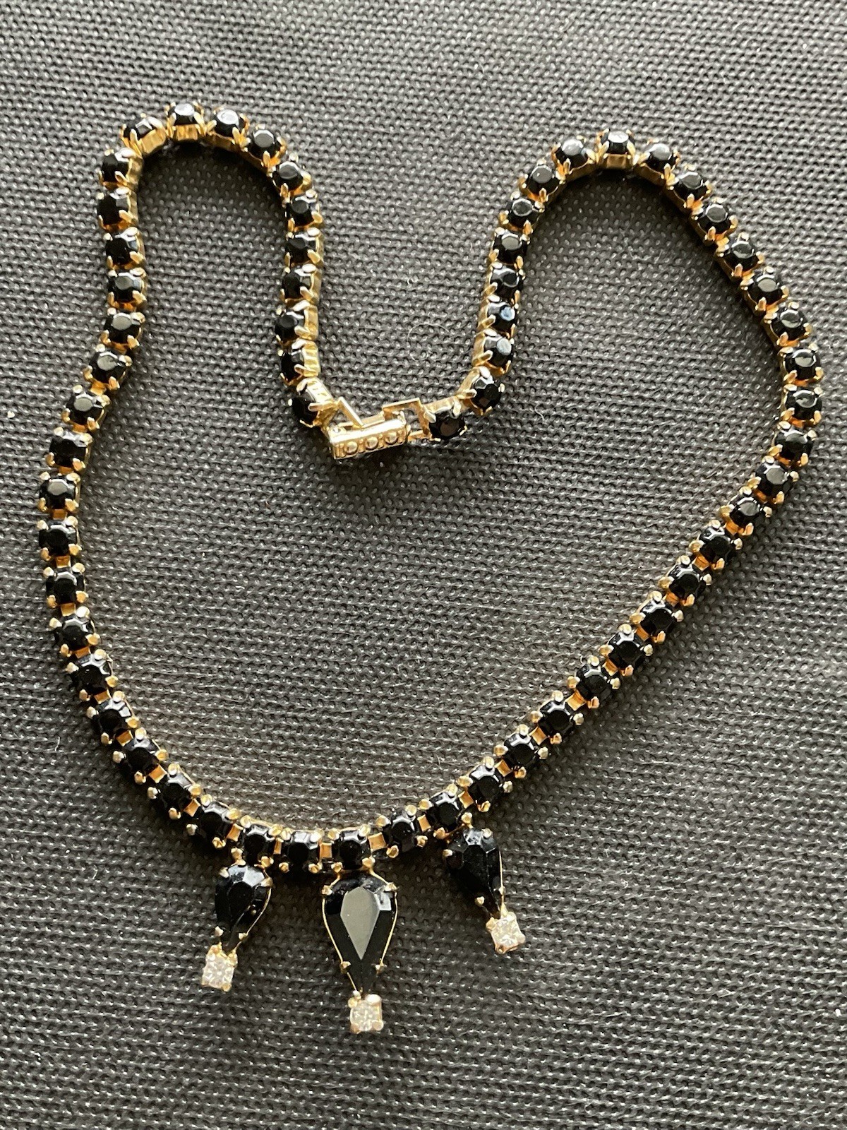 Vintage Art Deco-style necklace Black & Clear Rhinestones Estate Costume Jewelry