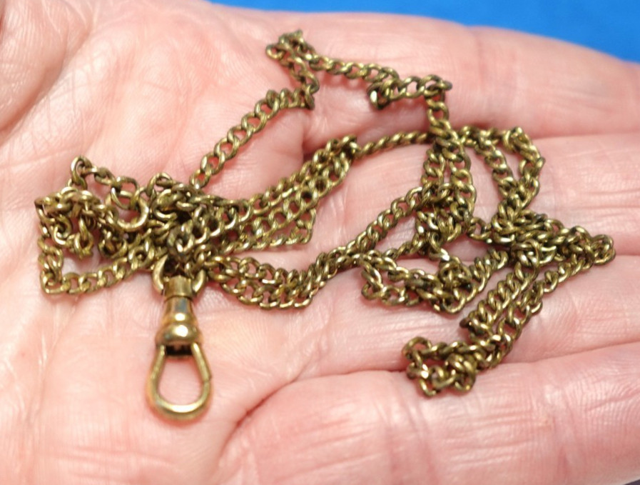 GOLD FILLED LORGNETTE WATCH HOLDER CHAIN NECKLACE ANTIQUE 28″ 9 GRAMS J-787
