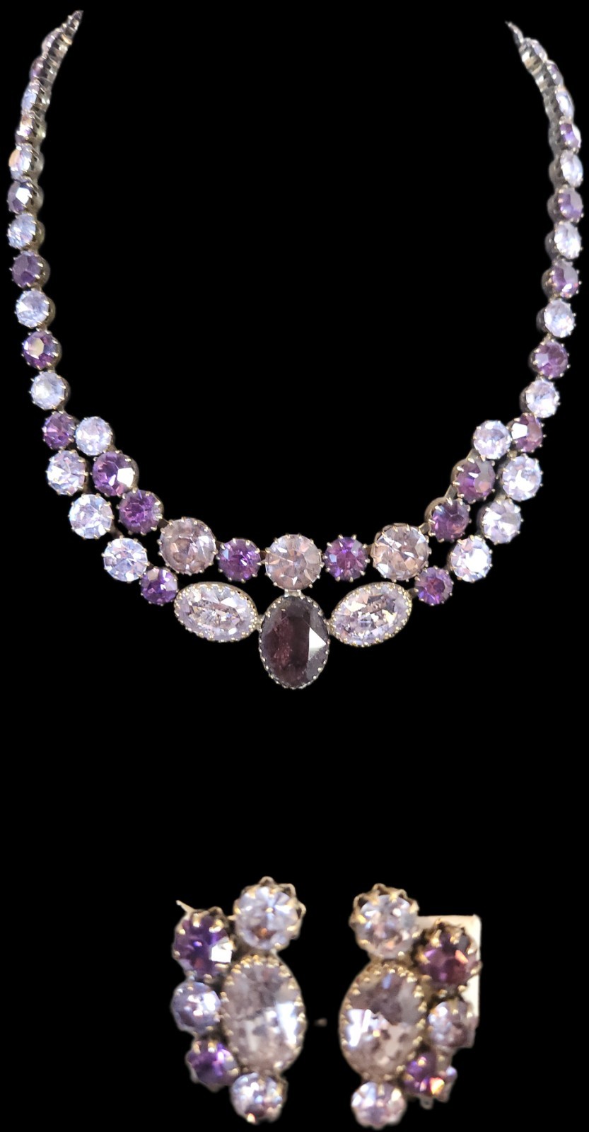 Lavender Purple and Blue Vendome Necklace and Earrings Set 1950s