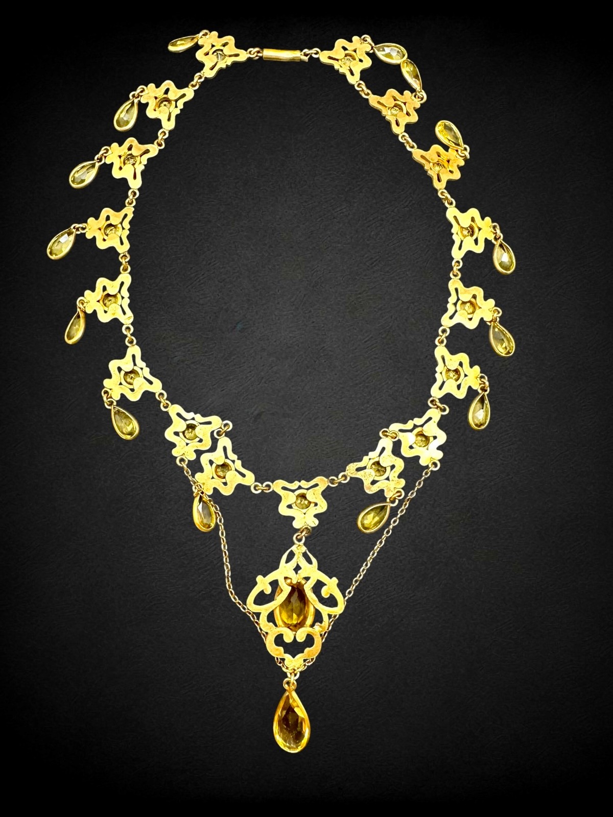 Antique Art Nouveau Goldtone Citrine Glass Festoon Choker Pendant Necklace