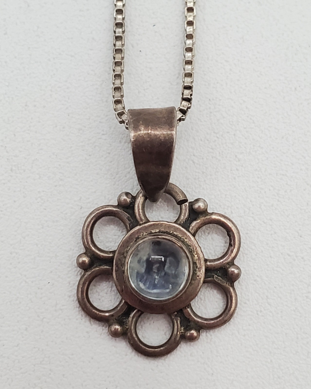 VTG 925 Flower of Life Hippie Pendant Necklace 16in Sterling Silver 4gtw Italy