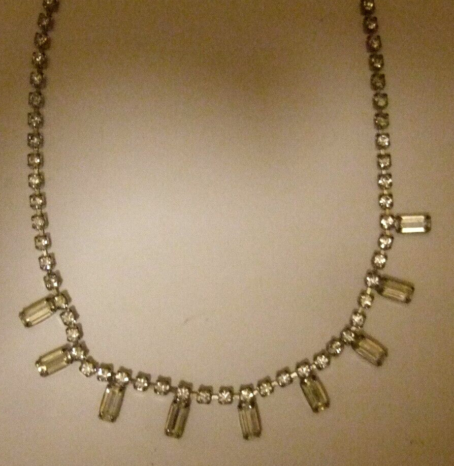 Emerald Cut Rhinestone Necklace Vintage Costume Jewelry Great Look