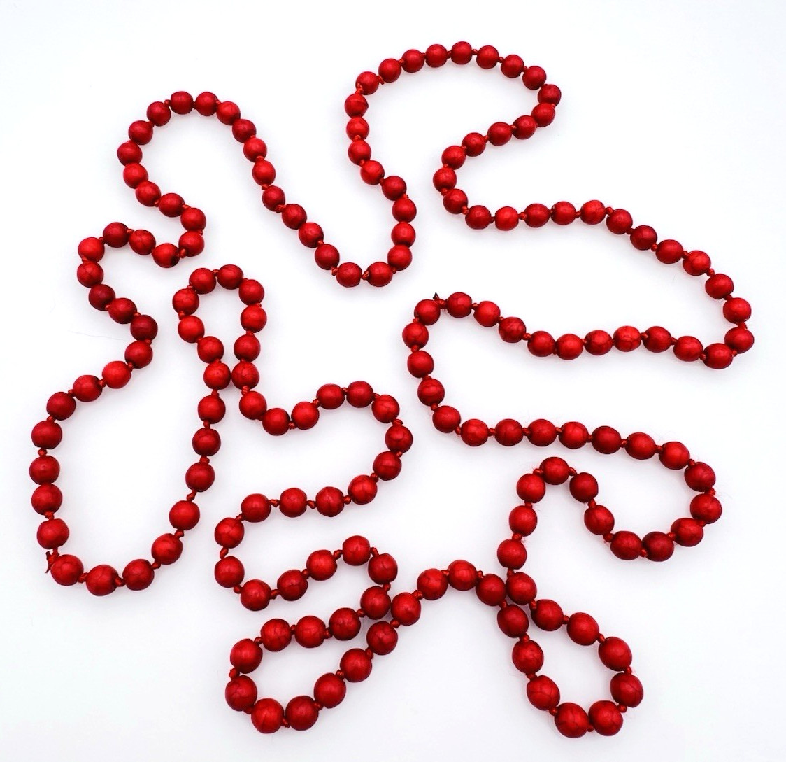 Vintage Hand Knotted Dyed Red Howlite Flapper Necklace 60 in