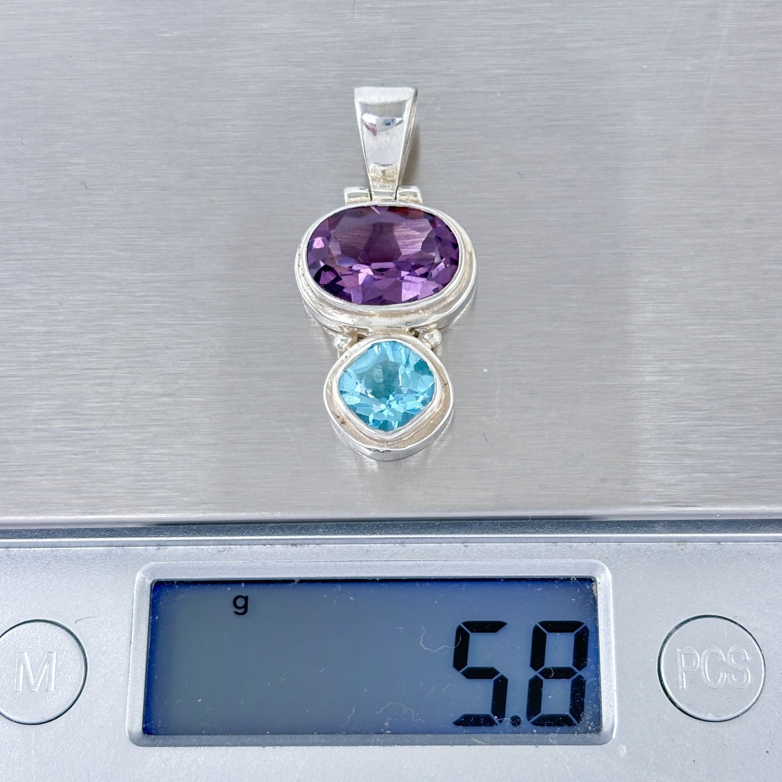 Vintage Sterling Silver 925 Blue & Purple Glass Pendant
