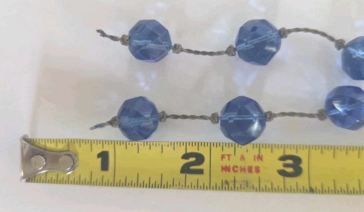 Vtg Blue Crystal Faceted Fire Polished Glass Hand Knotted Beads Czech 44 Inches
