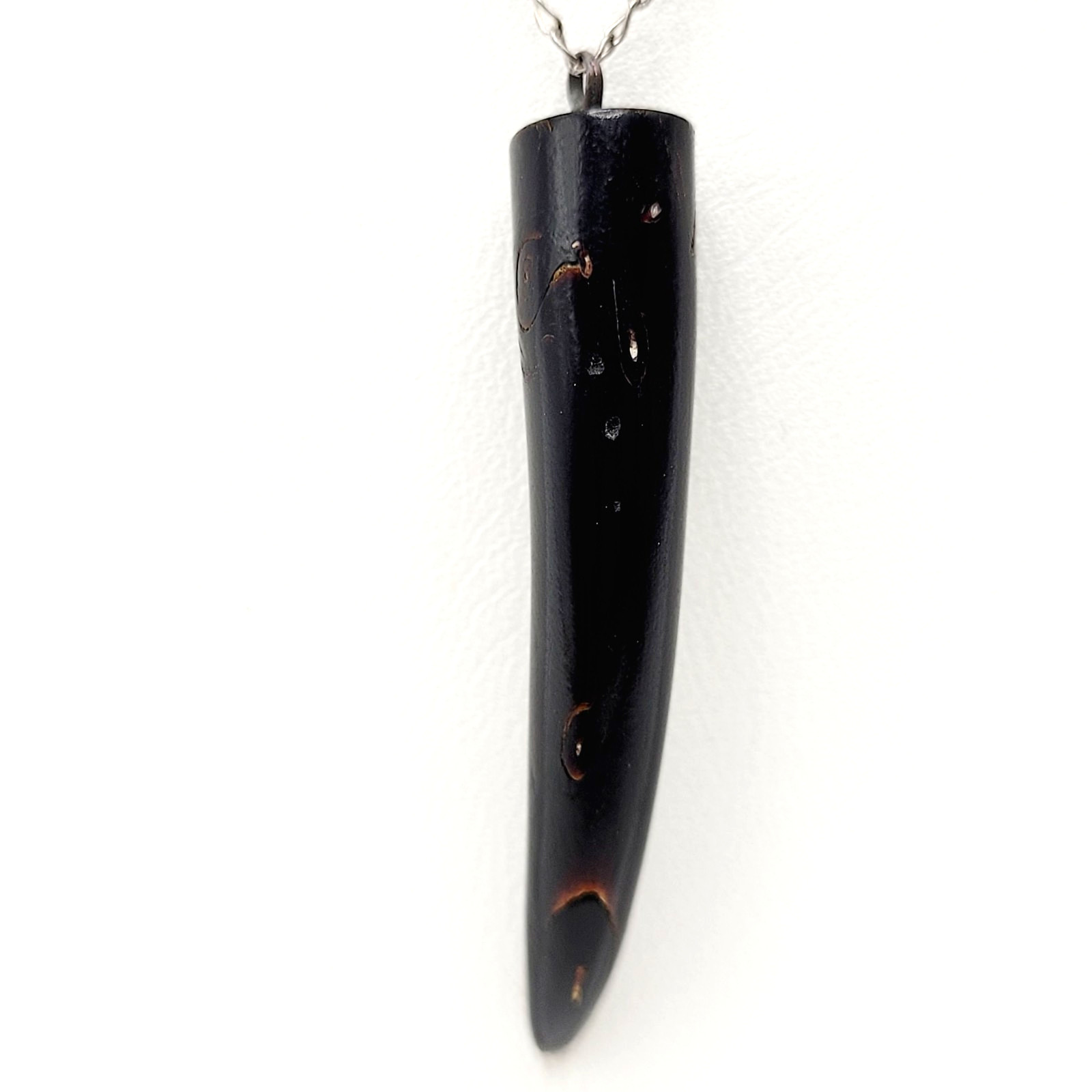 Vintage Cornicello Horn Carved Organic Black Hawaiian Coral 925 Necklace 23 inch