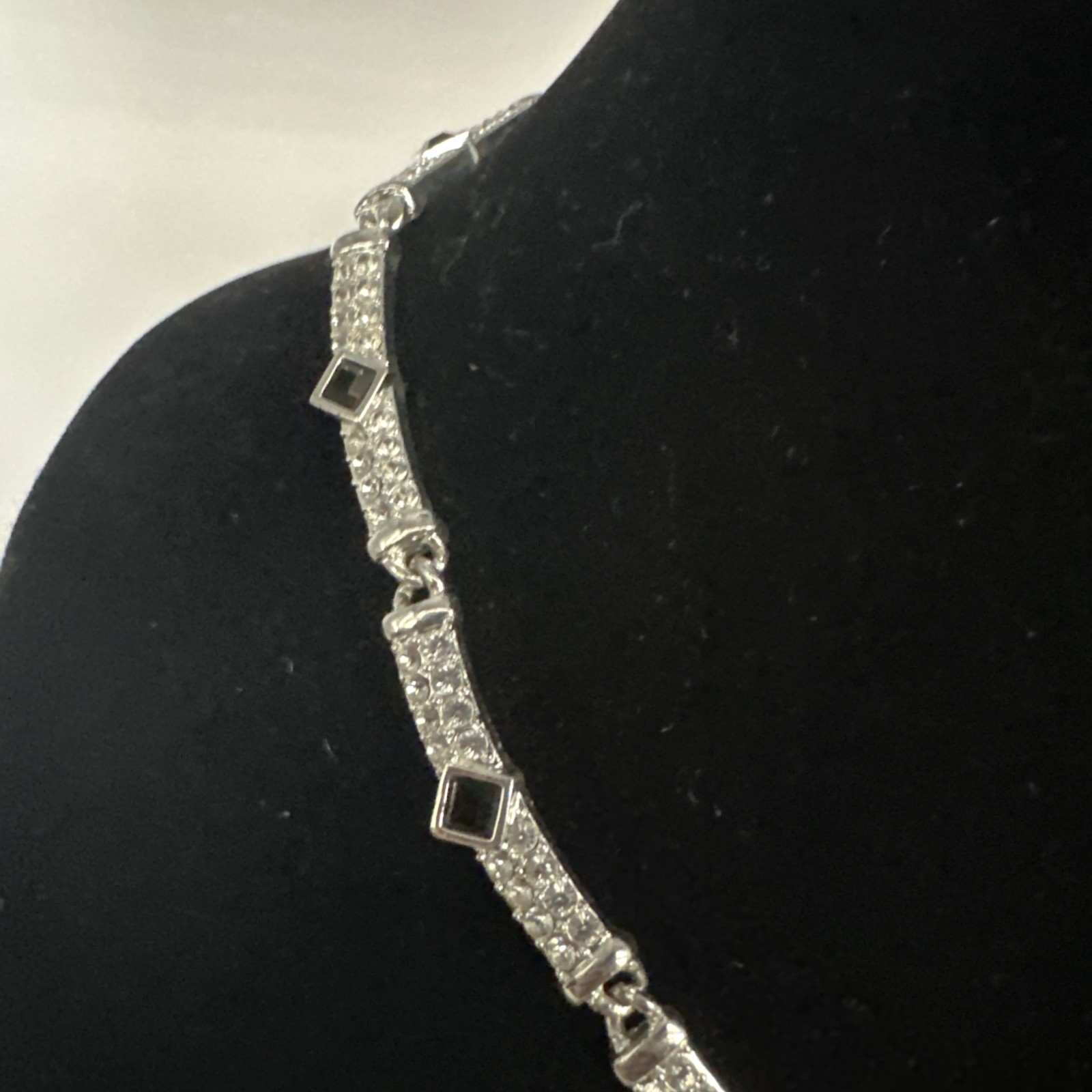 Vintage Napier Silver Tone With Black And Clear Rhinestones