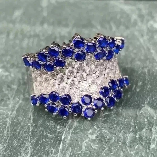 2.10Ct Round Cut Lab Created Diamond & Sapphire Wedding 14K White Gold FN Ring