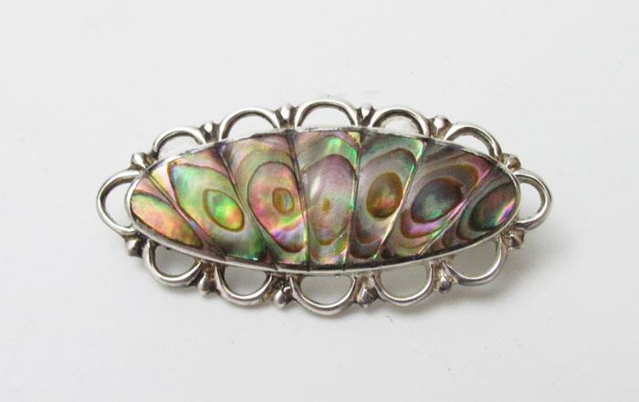 VINTAGE ATAAHUA STERLING SILVER & PAUA SHELL BROOCH NEW ZEALAND ABALONE