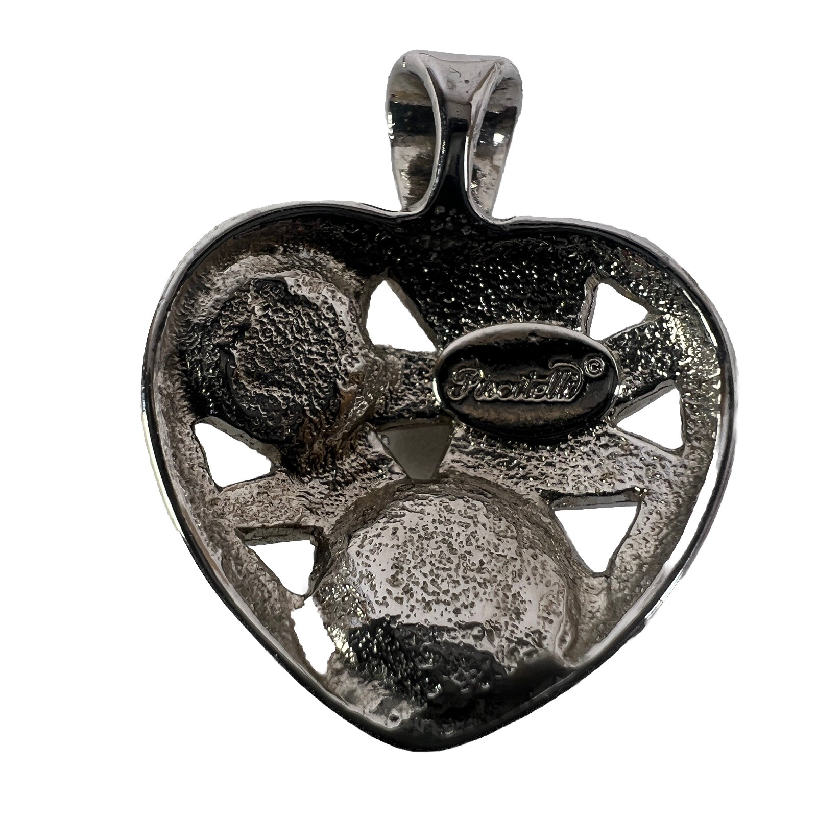 Vtg Heart Pendant Only Modernist Glass Cabochon PISCITELLI Fashion Jewelry