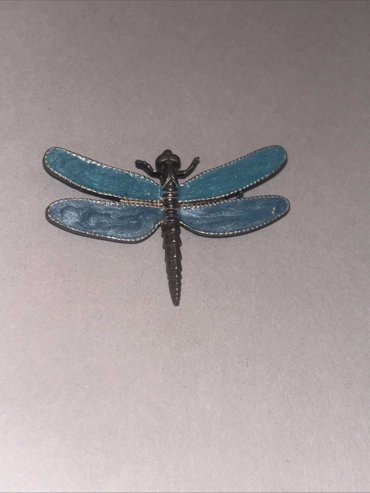 Vintage dragonfly brooch with blue enamel finish
