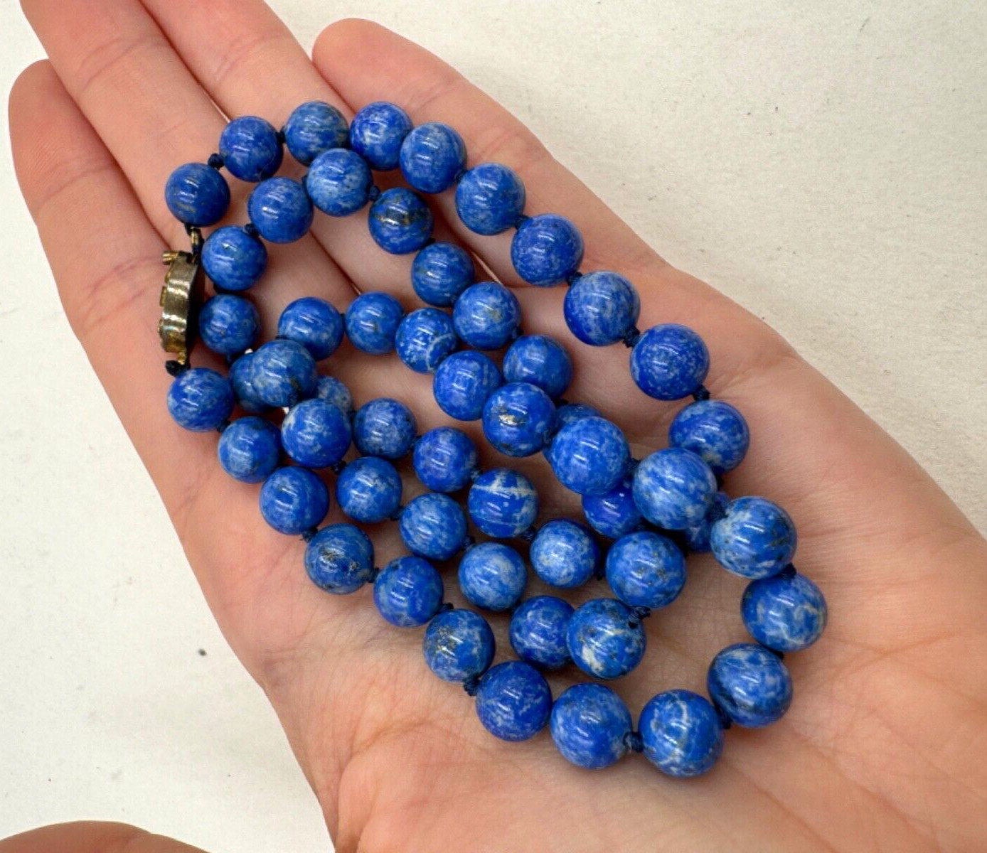 PERSIAN LAPIS LAZULI HAND KNOTTED VINTAGE CHINESE EXPORT NECKLACE STERLING CLASP