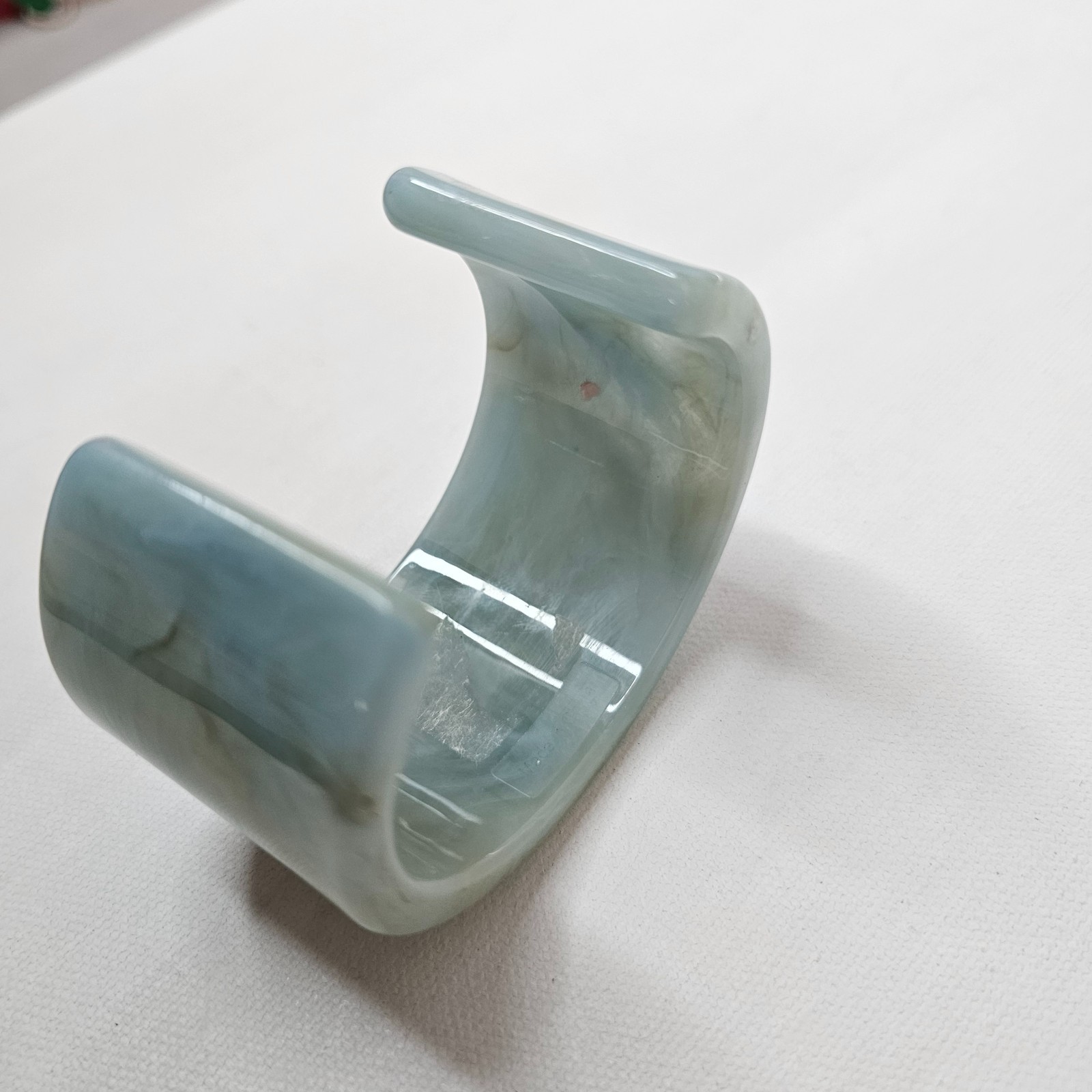 Vintage Wide Cuff Bangle Bracelet C-Shape Light Blue-Green Retro Unmarked
