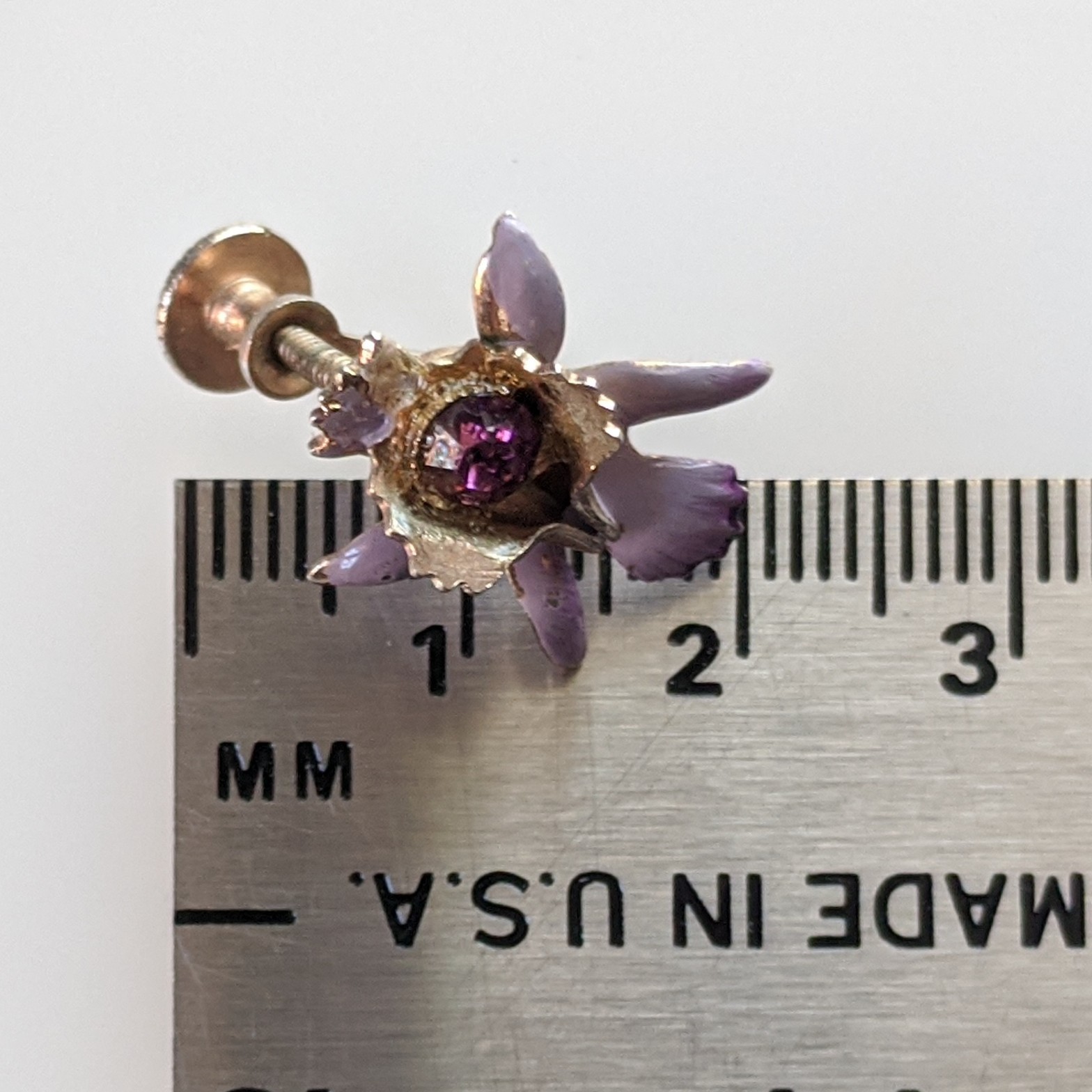 Vintage Orchid with Purple Stone Screwback Earrings – Free Shipping
