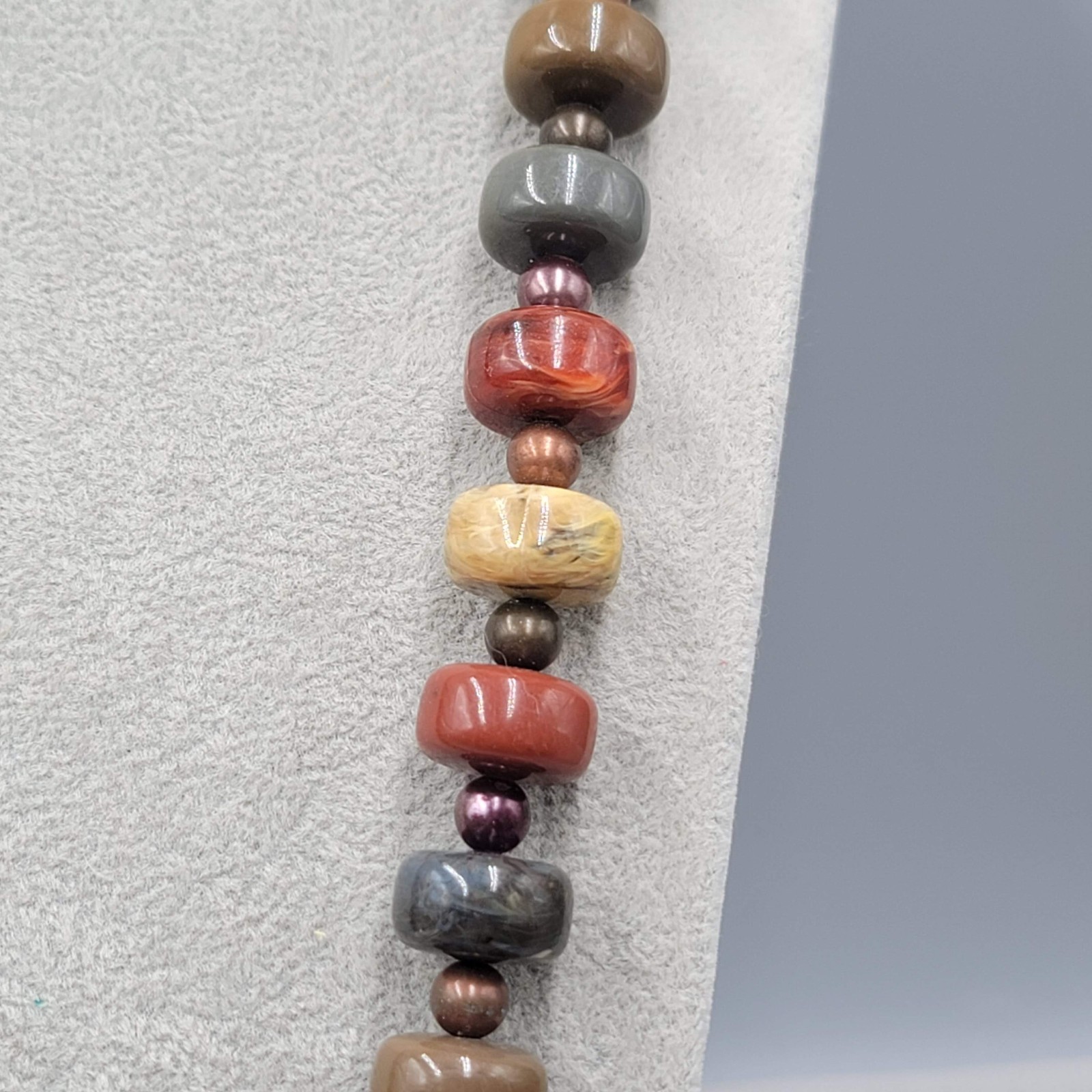 Vintage Fall Colors Acrylic Bead Necklace Estate Costume Jewelry 30″