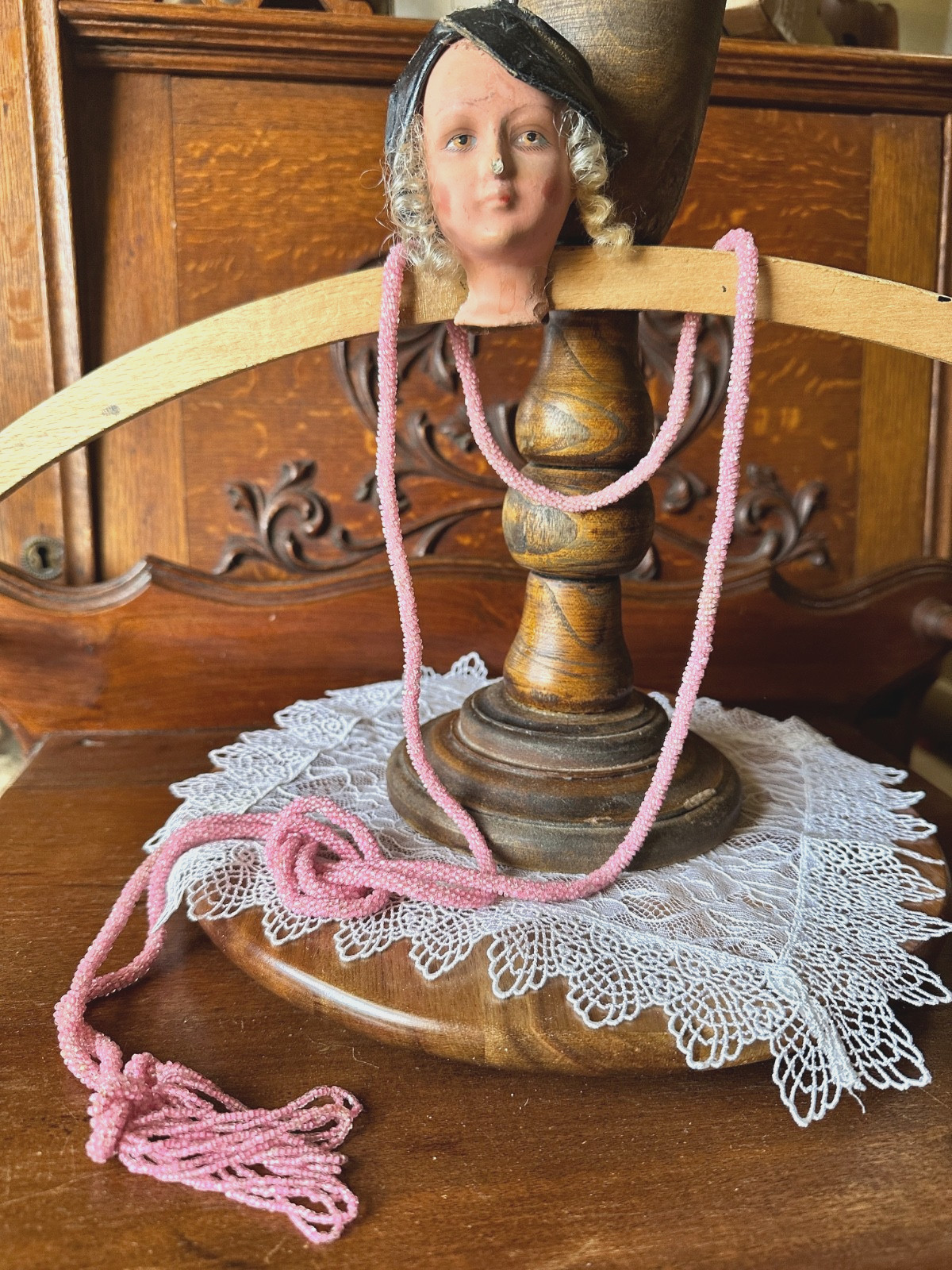 Vintage Circa: 1920s Pink European Glass Seed Bead Tassel Necklace WATCH VIDEO!