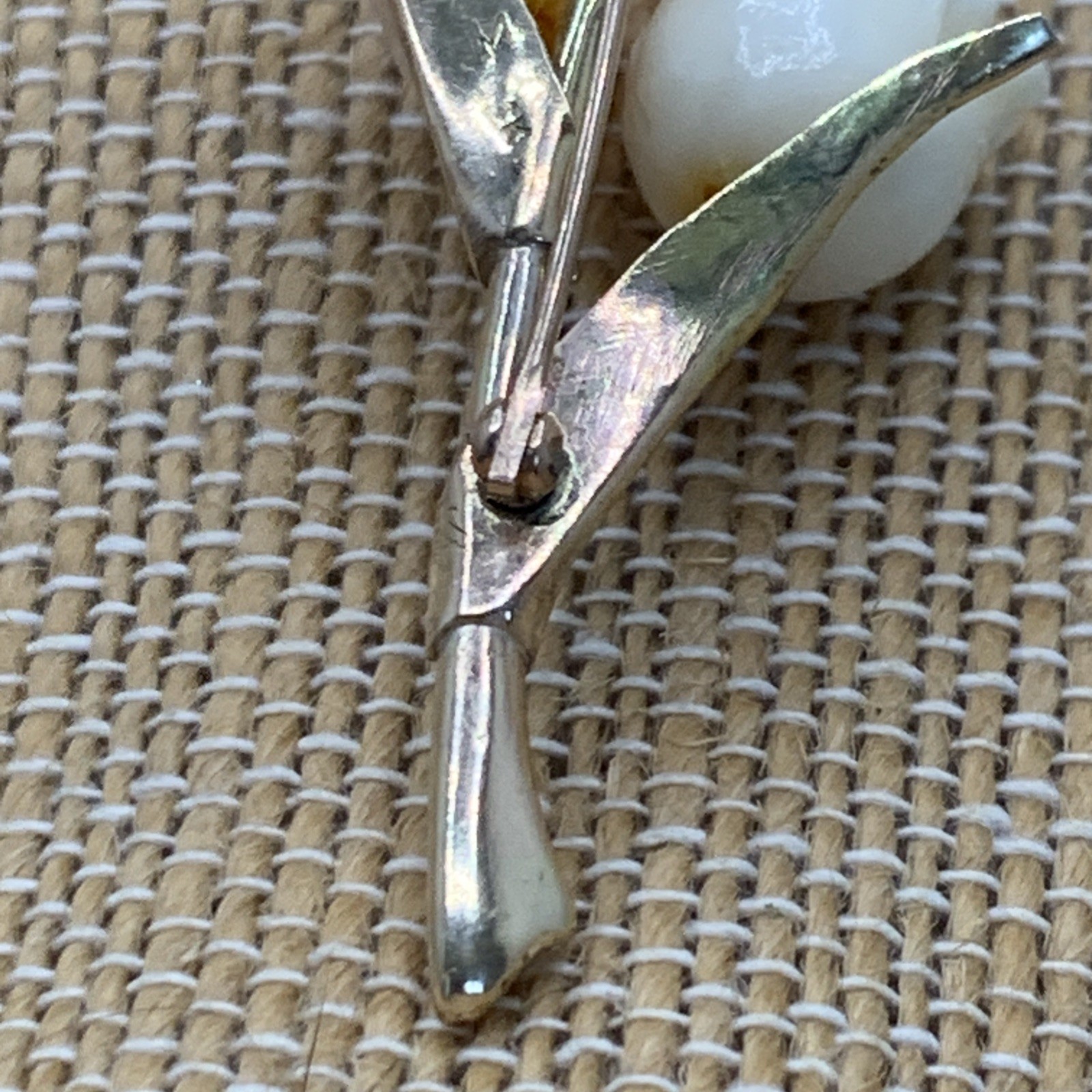 Vtg Masaniello 14k Gold & Carved Angel Skin Rose Pin Brooch. 11.38g, 2.4”x1.1”