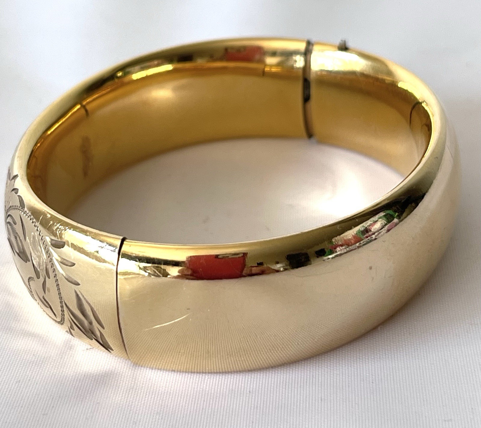 Vintage Gold Filled Etched Hinged Bangle Bracelet Victorian 1/20 12 K Gold