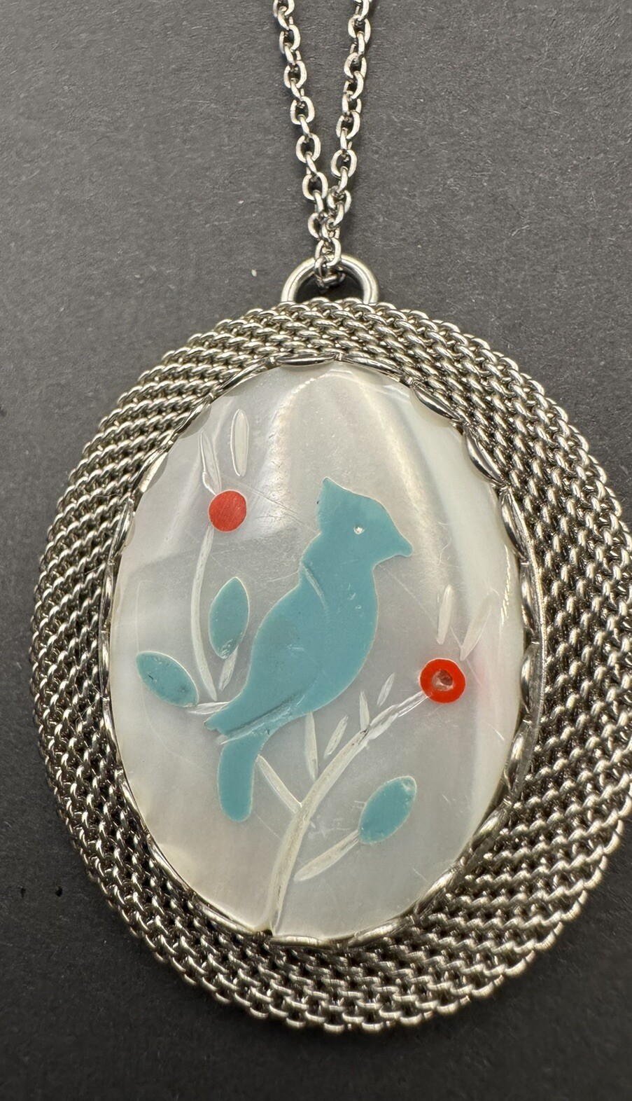Adorable Southwestern Native American Style 17” Necklace Silver Tone Blue Bird