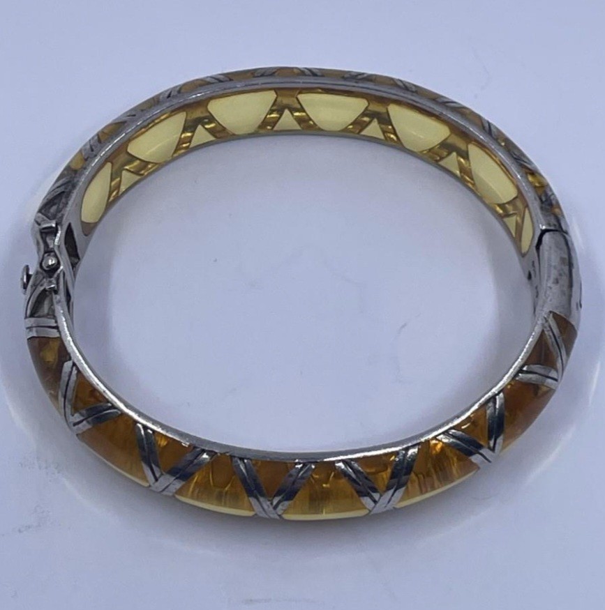 Angelique de Paris Sterling Silver And Resin Thick Hinged Bracelet