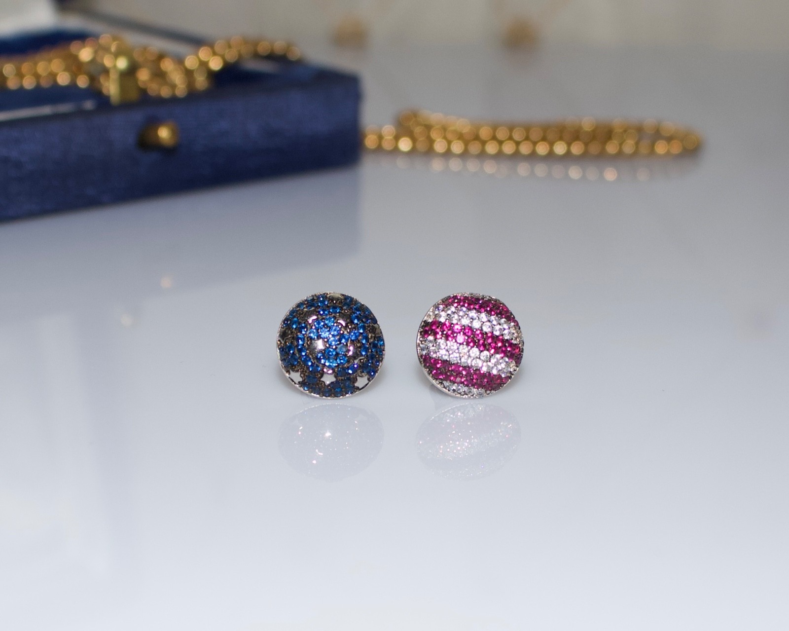 Vintage Ruby & Sapphire Red White and Blue Stud Earrings American Flag Stars and